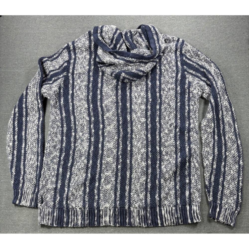 Lucky Brand Mens L Baja Hoodie Blue White Striped Knit Pullover Sweater Exc - Picture 2 of 8